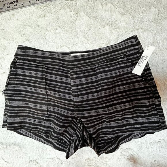 Joie Womens Chalina Shorts Linen Frayed Pockets Striped Black Pattern Size 2 New